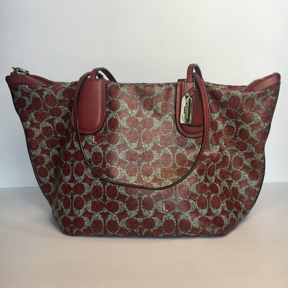 Coach Taxi Coated Canvas Tote With Leather Trim.